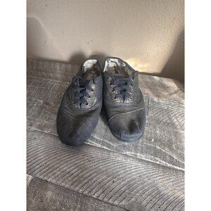 TOMS Cordones Women Lace Up Canvas Shoes Black Metallic Gold Sneaker Size 8